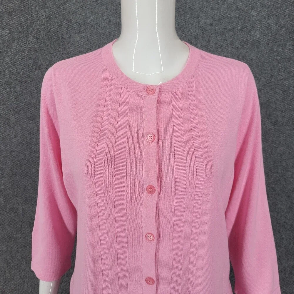 Isaac Mizrahi Live Button Front Border Stitch Cardigan Small Sz Pink Modern Top - Picture 4 of 10